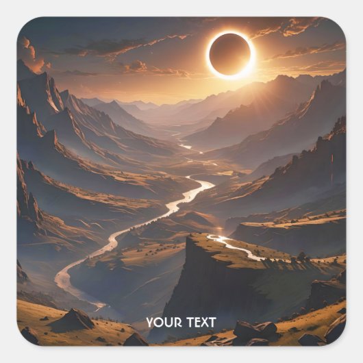 Fantasy Schattigee Valley Solar Eclipse Vierkante Sticker (Voorkant)