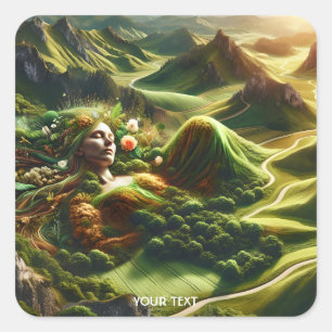 Fantasy Schattigee Velden Planten Vrouw Vierkante Sticker