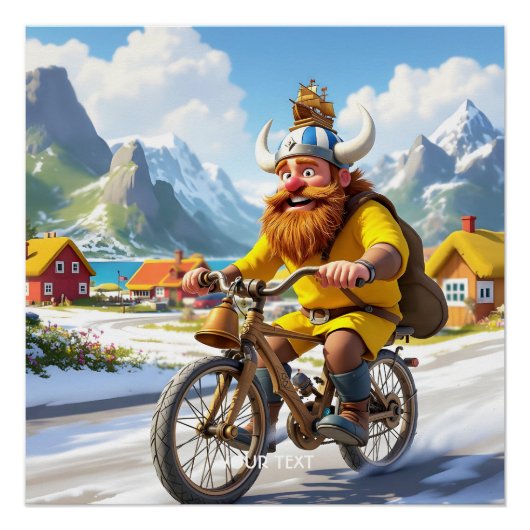 Fantasy Schattigee Viking Village fiets Perfect Poster (Voorkant)