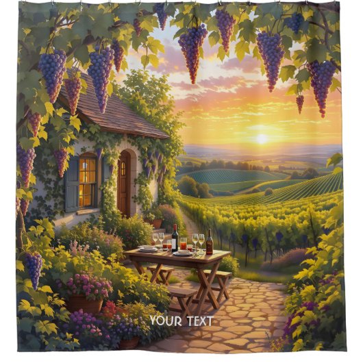 Fantasy Schattigee Vineyard Cottage Fields Douchegordijn (Voorkant)