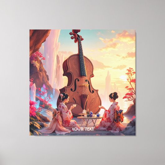 Fantasy Schattigee Viool Meisjes Thee Canvas Afdruk (Voorkant)