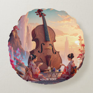 Fantasy Schattigee Viool Meisjes Thee Rond Kussen