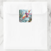 Fantasy Schattigee vis Japans meisje Vierkante Sticker (Tas)