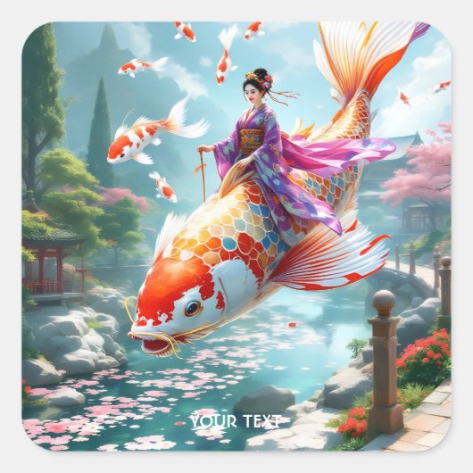Fantasy Schattigee vis Japans meisje Vierkante Sticker (Voorkant)
