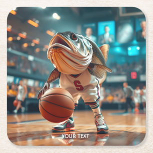 Fantasy Schattigee vis spelen basketbal Kartonnen Onderzetters