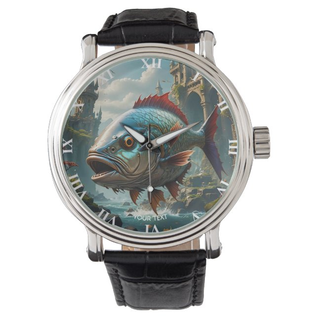 Fantasy Schattigee vis Zee ruïnes Horloge (Voorkant)