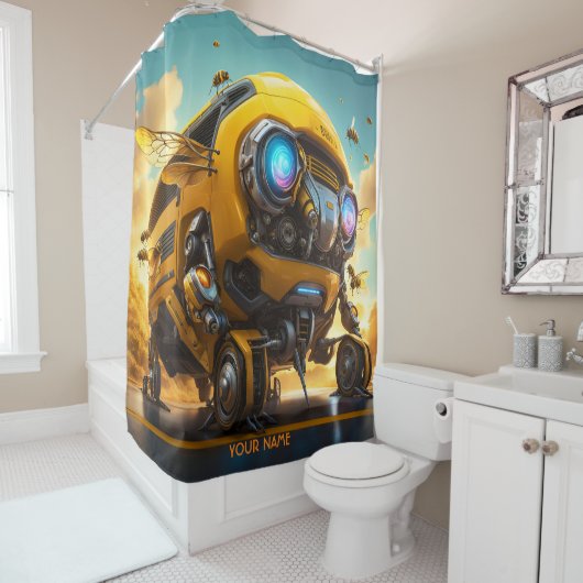 Fantasy Schattigee Vivid Bee schoolbus Douchegordijn (In situ)