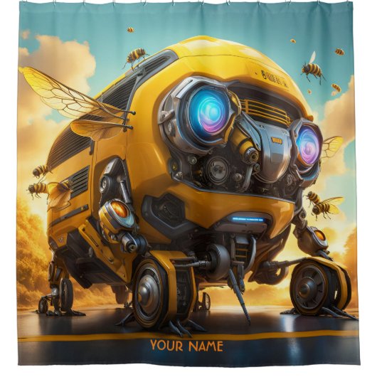 Fantasy Schattigee Vivid Bee schoolbus Douchegordijn (Voorkant)