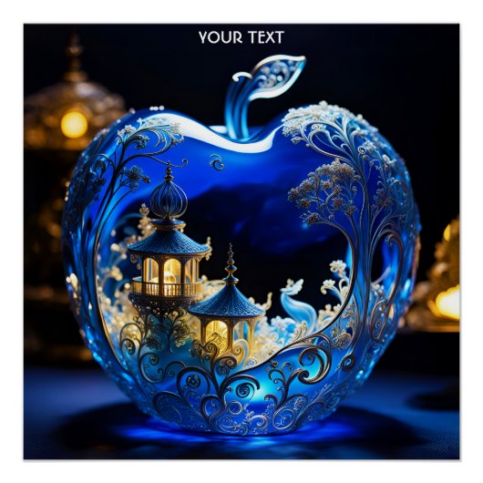 Fantasy Schattigee Vivid Blue Glass Apple Perfect Poster (Voorkant)