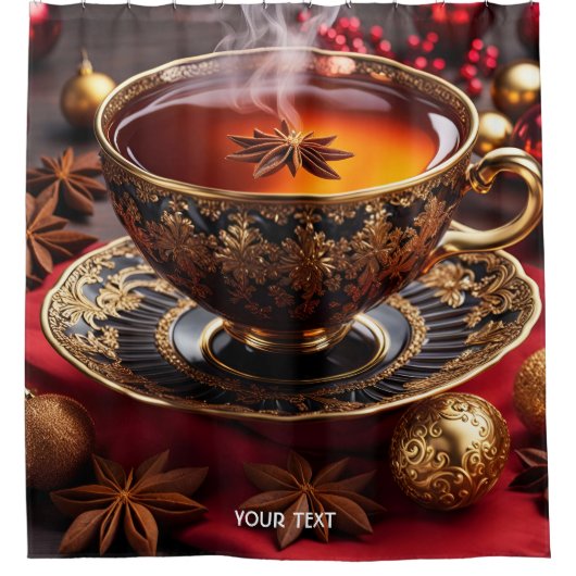 Fantasy Schattigee Vivid Cup Thee Kerstmis Douchegordijn (Voorkant)