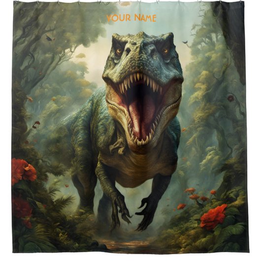 Fantasy Schattigee Vivid Flowers Majestic T-Rex Douchegordijn (Voorkant)