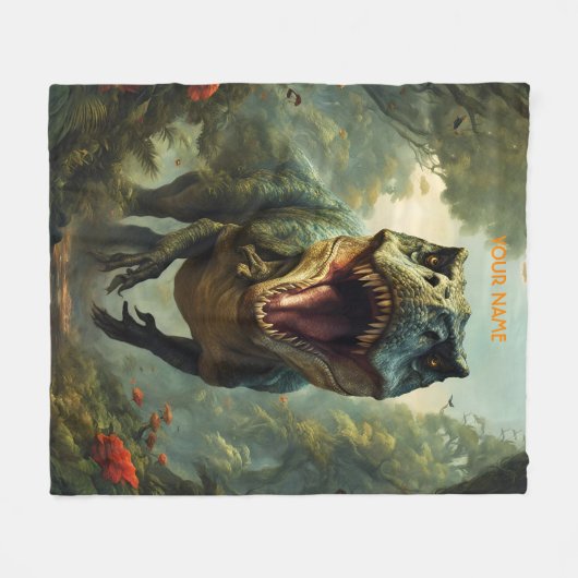 Fantasy Schattigee Vivid Flowers Majestic T-Rex Fleece Deken (Voorkant (Horizontaal))