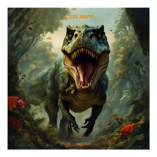 Fantasy Schattigee Vivid Flowers Majestic T-Rex Perfect Poster (Voorkant)