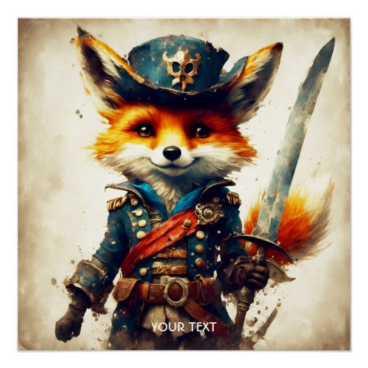 Fantasy Schattigee Vivid Fox Pirate Cartoon Perfect Poster (Voorkant)