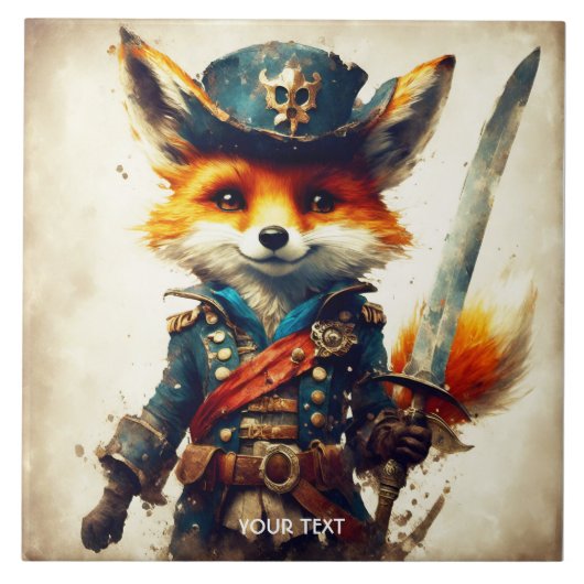 Fantasy Schattigee Vivid Fox Pirate Cartoon Tegeltje (Voorkant)