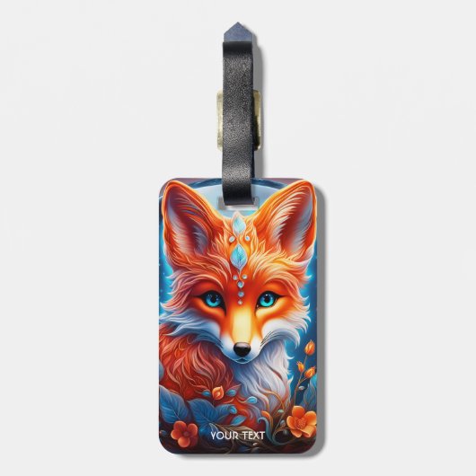 Fantasy Schattigee Vivid Glass Fox Flowers Bagagelabel (Achterkant verticaal)