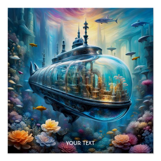 Fantasy Schattigee Vivid Glass Submarine Flowers Perfect Poster (Voorkant)