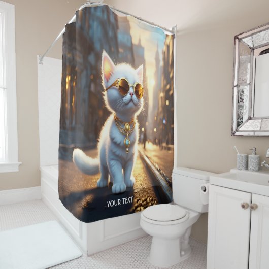 Fantasy Schattigee Vivid Kitten Witte Zonnebril Douchegordijn (In situ)