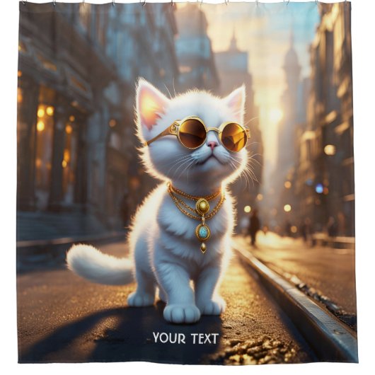 Fantasy Schattigee Vivid Kitten Witte Zonnebril Douchegordijn (Voorkant)