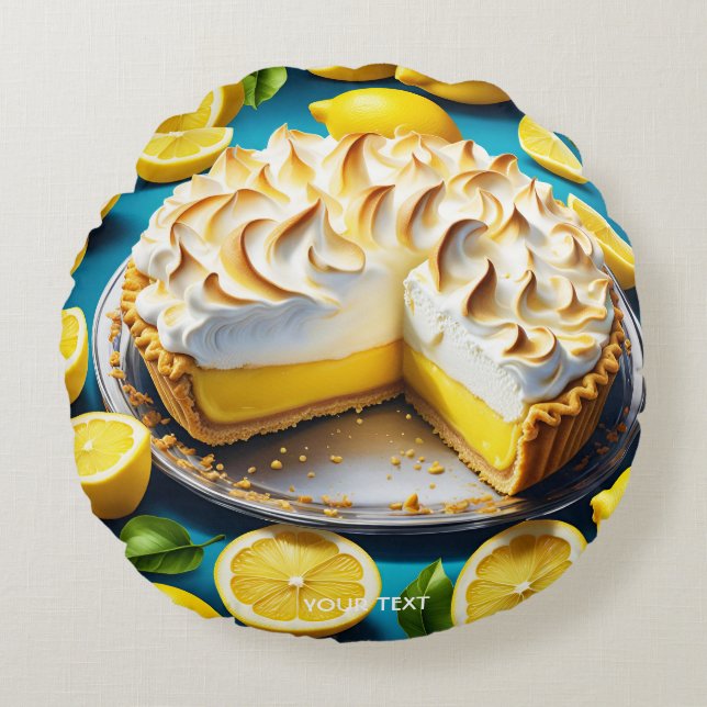 Fantasy Schattigee Vivid Lemon Meringue Pie Rond Kussen (Voorkant)
