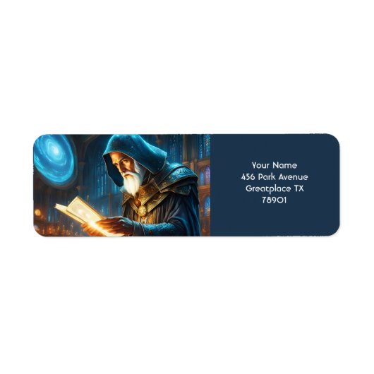 Fantasy Schattigee Vivid Old Wizard spreuk Etiket (Voorkant)