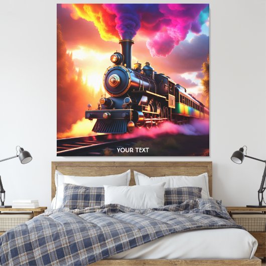 Fantasy Schattigee Vivid Rainbow Steampunk Train Canvas Afdruk (Insitu (Slaapkamer))