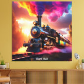 Fantasy Schattigee Vivid Rainbow Steampunk Train Canvas Afdruk (Insitu (Woonkamer))
