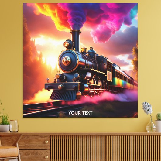 Fantasy Schattigee Vivid Rainbow Steampunk Train Canvas Afdruk (Insitu (Woonkamer))