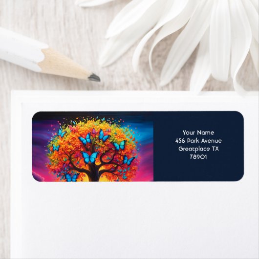 Fantasy Schattigee Vivid Rainbow Tree Vlinders Etiket (Insitu)