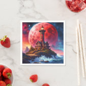 Fantasy Schattigee Vivid Red Lighthouse Moon Servet (Insitu)