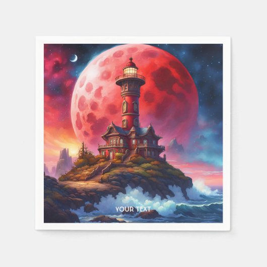 Fantasy Schattigee Vivid Red Lighthouse Moon Servet (Voorkant)