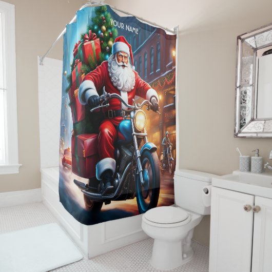 Fantasy Schattigee Vivid Santa Driving Bike Douchegordijn (In situ)