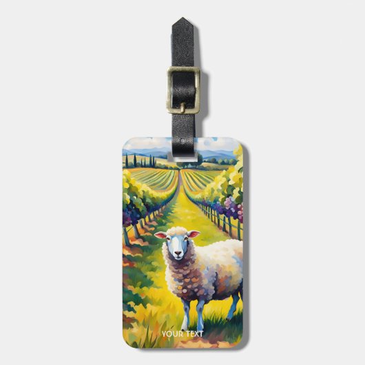 Fantasy Schattigee Vivid Sheep Vineyard Waterverf Bagagelabel (Voorkant verticaal)