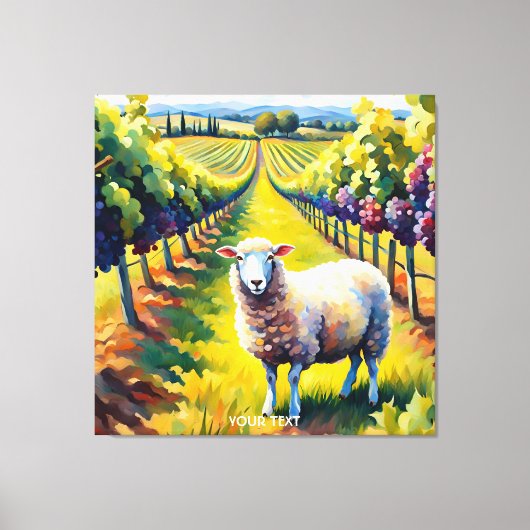 Fantasy Schattigee Vivid Sheep Vineyard Waterverf Canvas Afdruk (Voorkant)