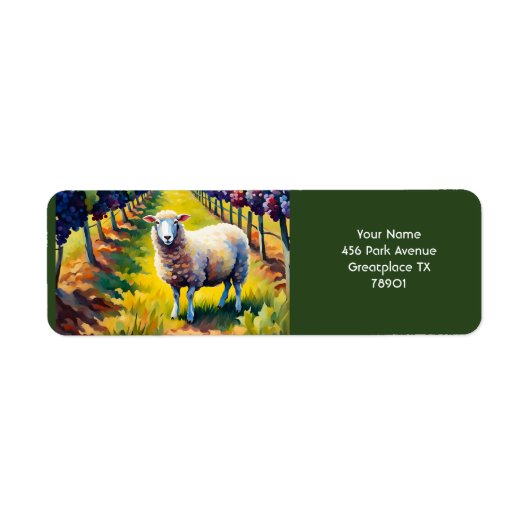 Fantasy Schattigee Vivid Sheep Vineyard Waterverf Etiket (Voorkant)