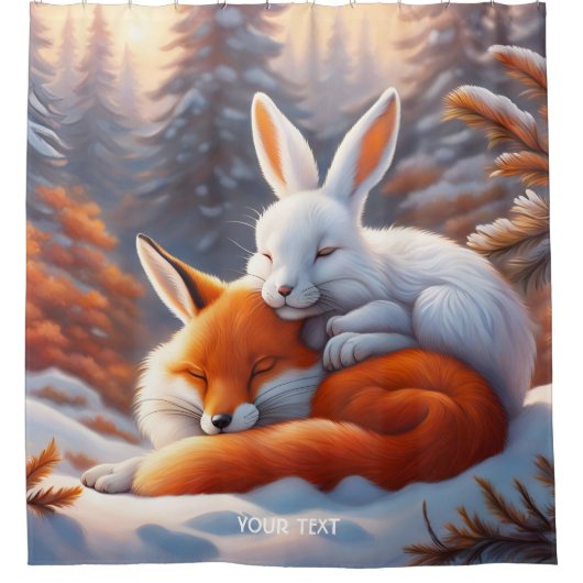 Fantasy Schattigee Vivid Sleeping Fox Hare Douchegordijn (Voorkant)