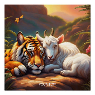 Fantasy Schattigee Vivid Sleeping Tiger Goat Perfect Poster