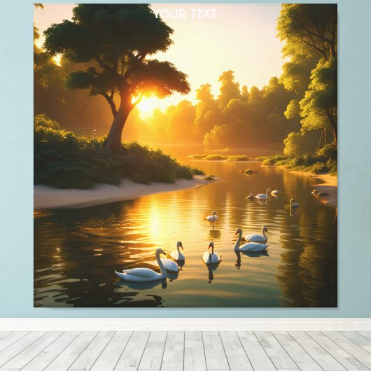 Fantasy Schattigee Vivid Swans Sunset Forest. Perf Canvas Afdruk (Insitu (Houten vloer))