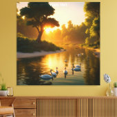 Fantasy Schattigee Vivid Swans Sunset Forest. Perf Canvas Afdruk (Insitu (Woonkamer))