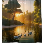 Fantasy Schattigee Vivid Swans Sunset Forest. Perf Douchegordijn (Voorkant)