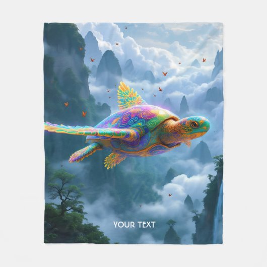 Fantasy Schattigee Vliegende Regenboog Schildpad Fleece Deken (Voorkant)