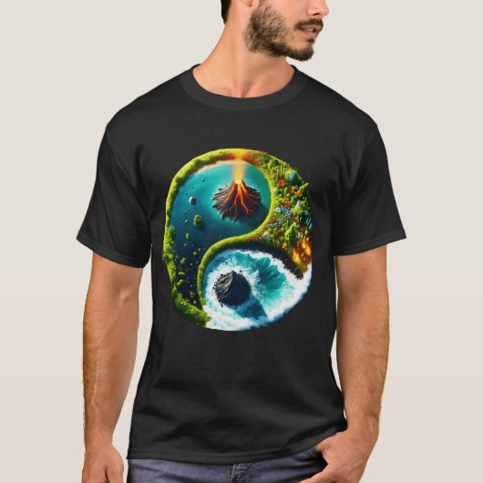 Fantasy Schattigee vulkaan Yin Yang T-shirt (Voorkant)