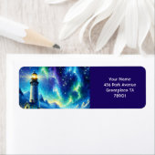 Fantasy Schattigee vuurtoren Snowy Shoreline Etiket (Insitu)