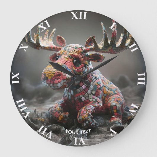Fantasy Schattigee Wacky Mosaic Moose Grote Klok (Voorkant)