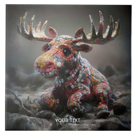 Fantasy Schattigee Wacky Mosaic Moose Tegeltje (Voorkant)