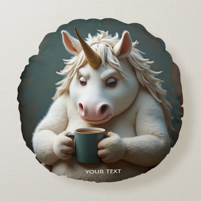 Fantasy Schattigee Wacky Unicorn Koffie Rond Kussen (Voorkant)