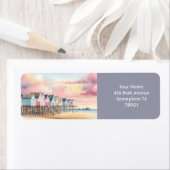 Fantasy Schattigee Waterverf Beach Huts Etiket (Insitu)