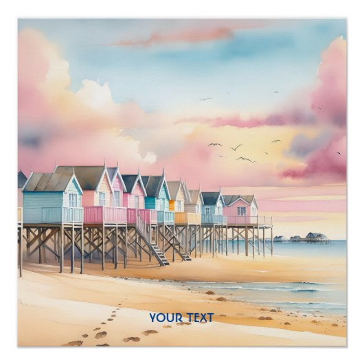 Fantasy Schattigee Waterverf Beach Huts Perfect Poster (Voorkant)