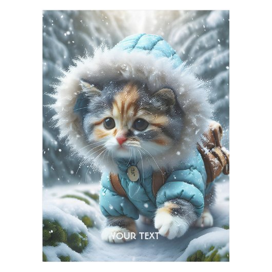 Fantasy Schattigee Winter Kitten Sneeuw Tafelkleed (Voorkant)