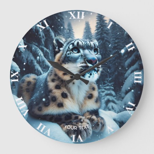 Fantasy Schattigee wintersneeuw luipaard Grote Klok (Voorkant)